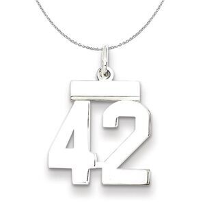 Silver, Athletic Collection, Small Polished Number 42 Necklace - 24 In